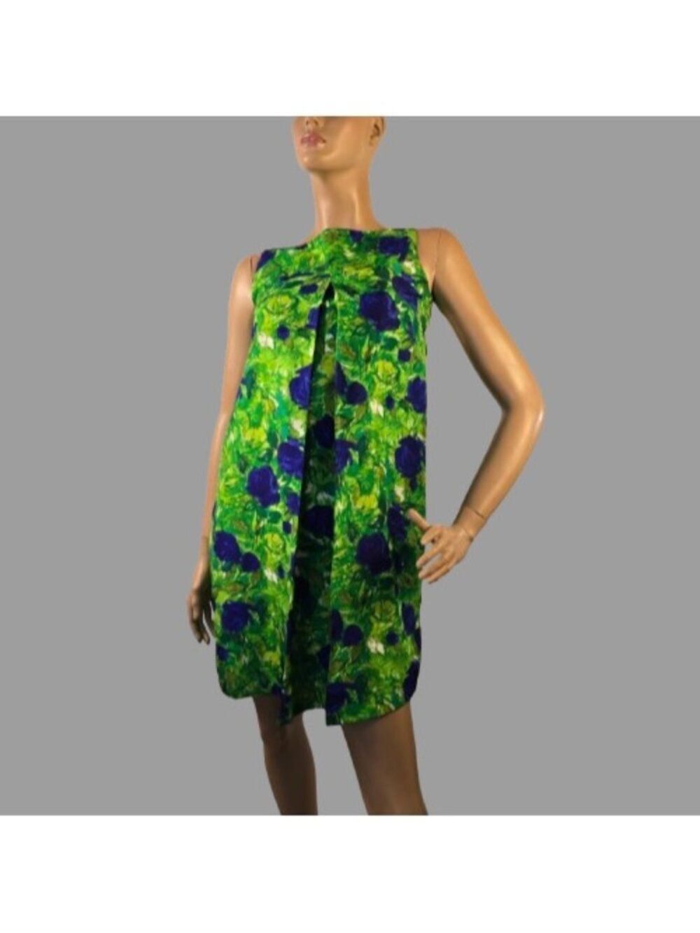Katy Rodriguez Vintage Silk Dress Sz 0 Sleeveless Green Blue Floral Designer